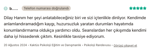 Danışan yorumu - Ağustos 2024
