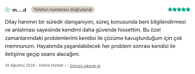 Danışan yorumu - Ağustos 2024