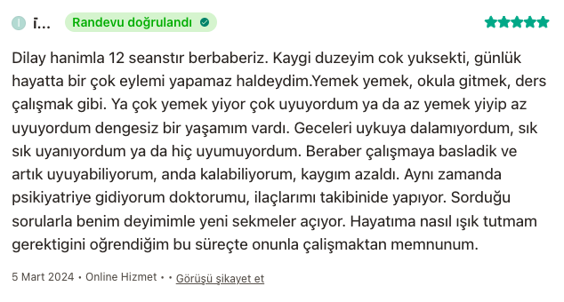 Danışan yorumu - Mart 2024