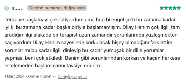 Danışan yorumu - Mart 2024